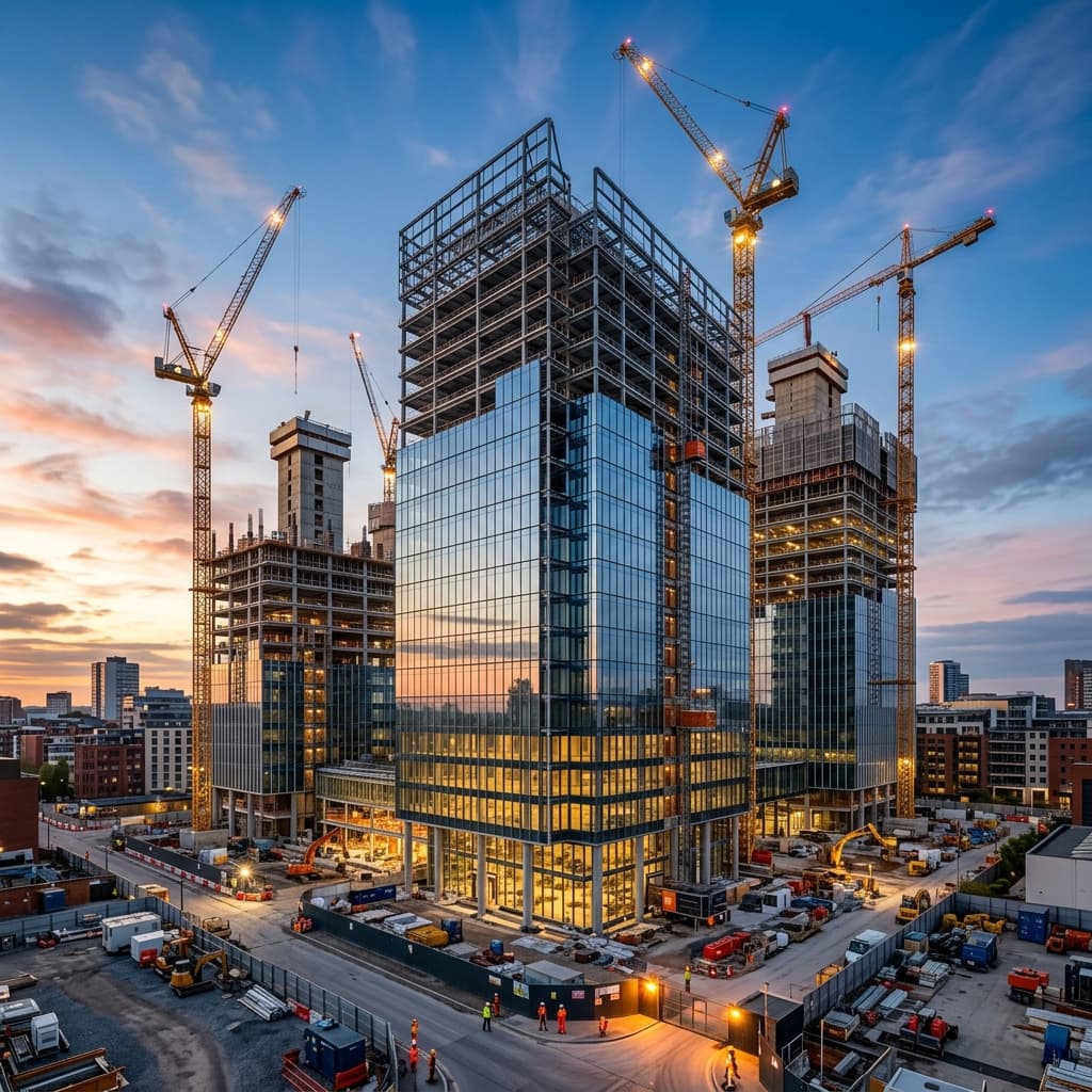 Modern Architectural Building Complex at Dawn